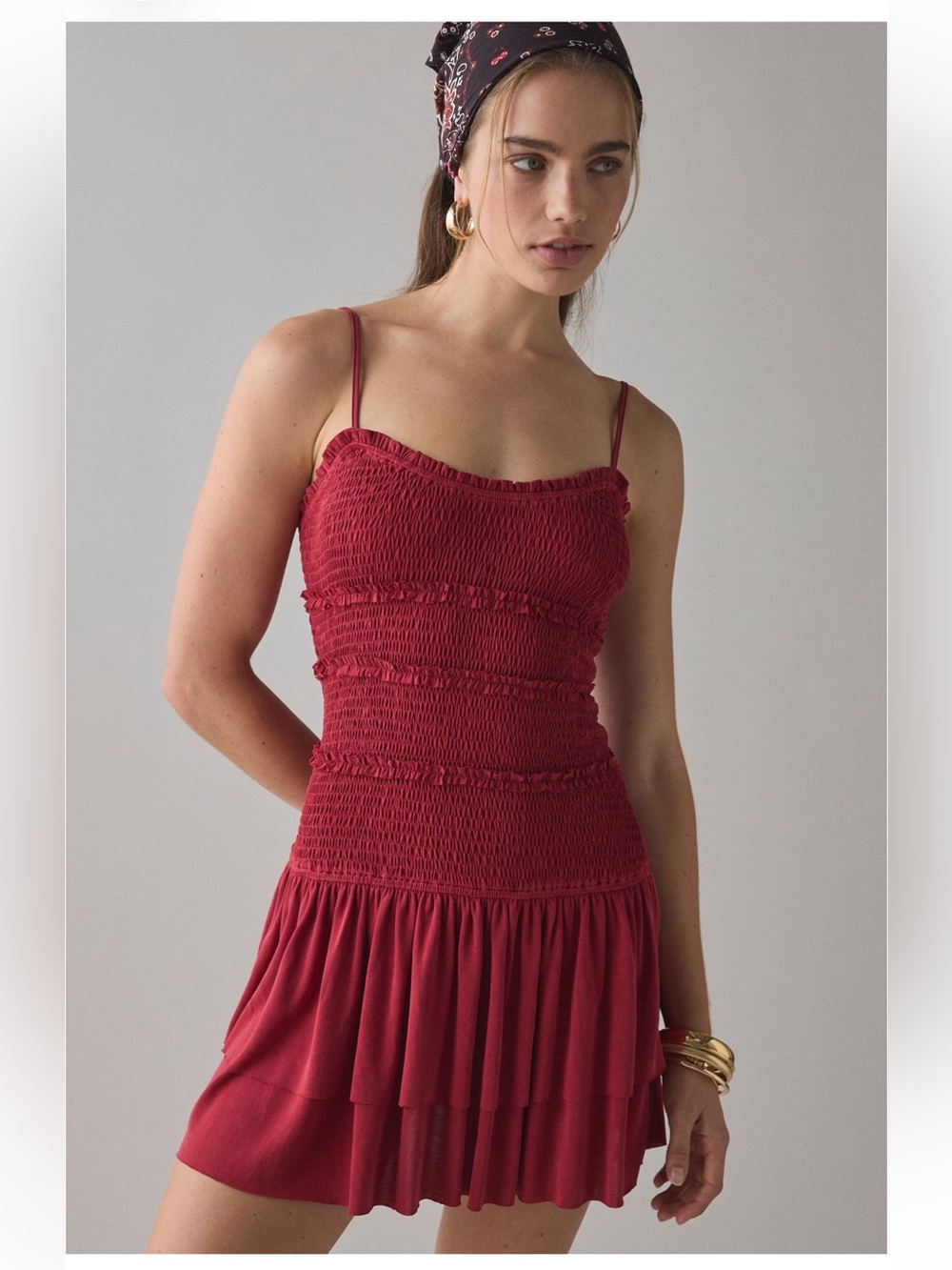 Urban Outfitters Heidi Smocked drop waist Mini Dress